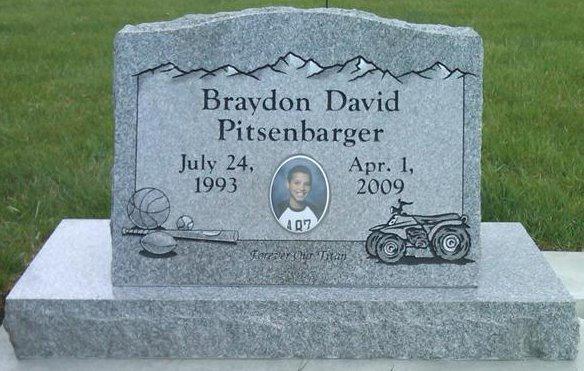 Full-face grey granite slant memorial