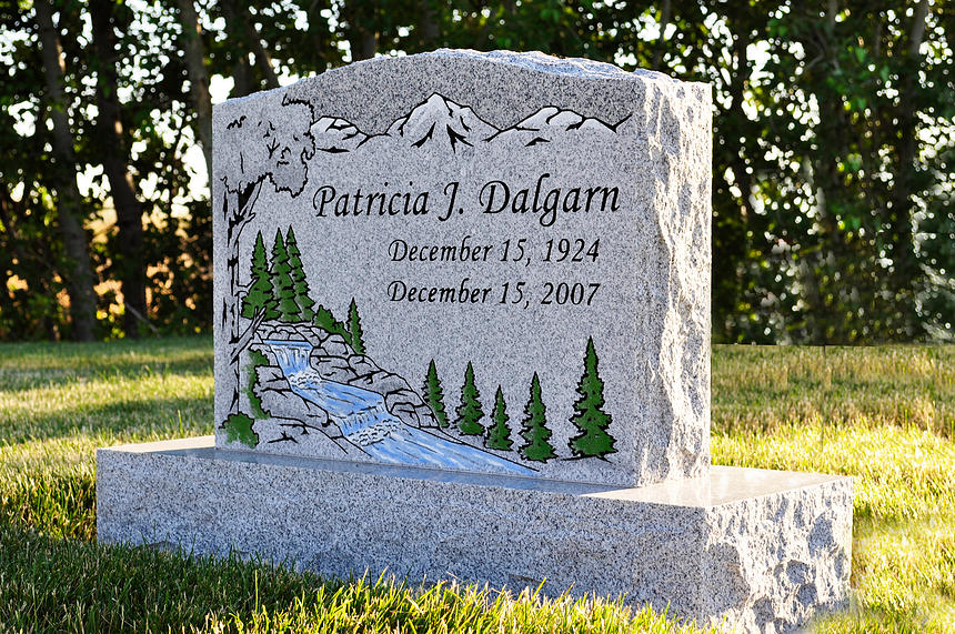Two-foot upright grey granite memorial